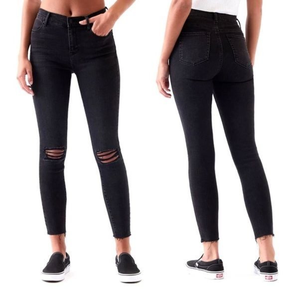 PacSun Denim - Pacsun High Rise Ankle Jegging Raw Hem Size Size 27  Distressed Black